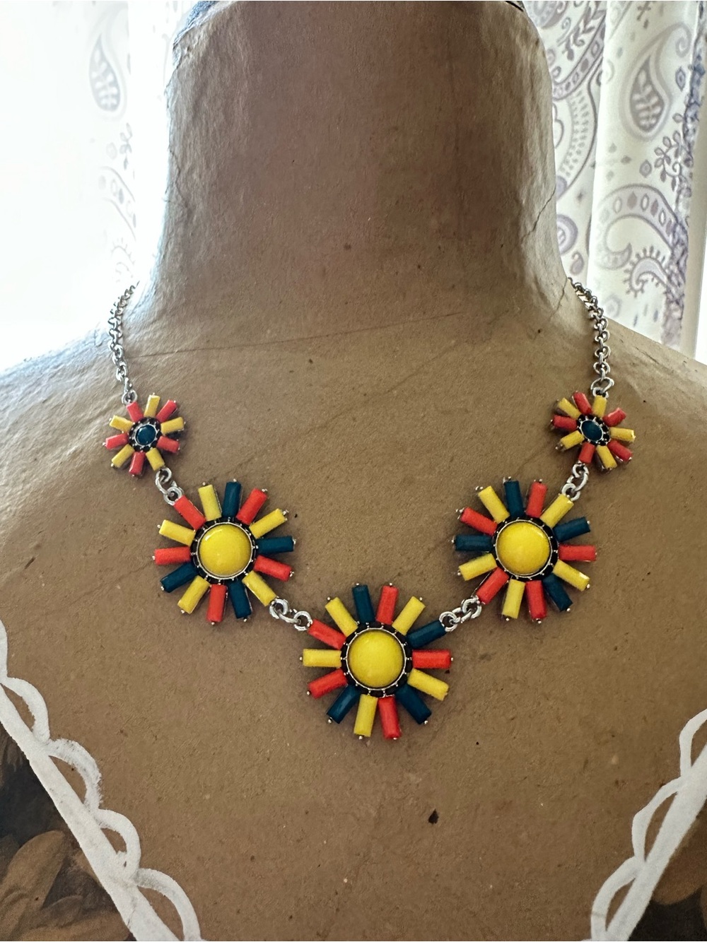 Daisy Floral Necklace by Daisy — Yellow, Red & Blue